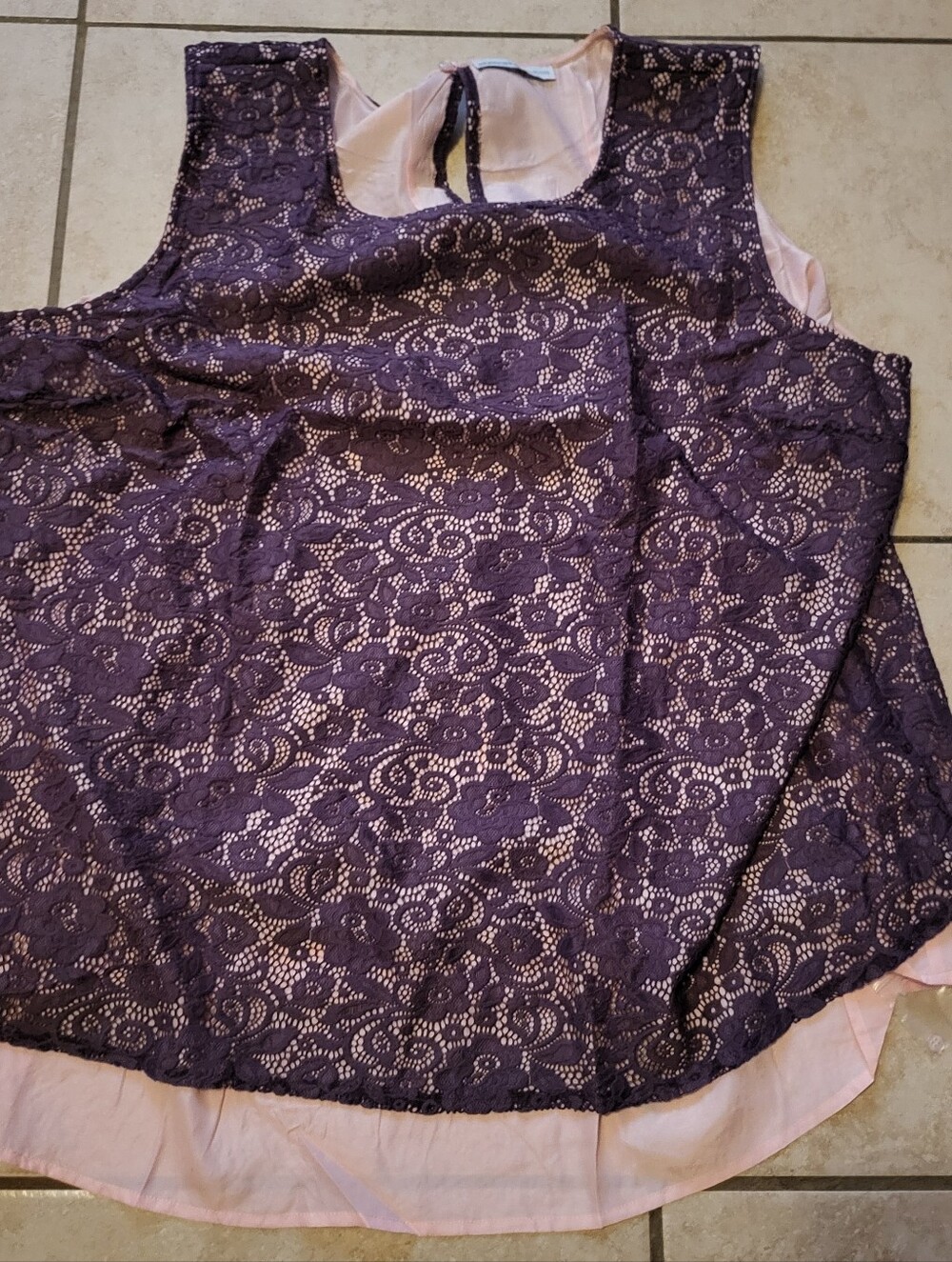Purple Lace Pink Sheer 3X Blouse